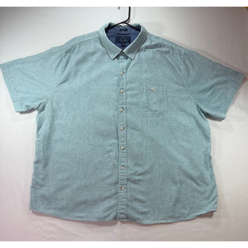 Eventide Mens 3XL Blue/Green Linen Blend Short Sleeve Button Down Shirt